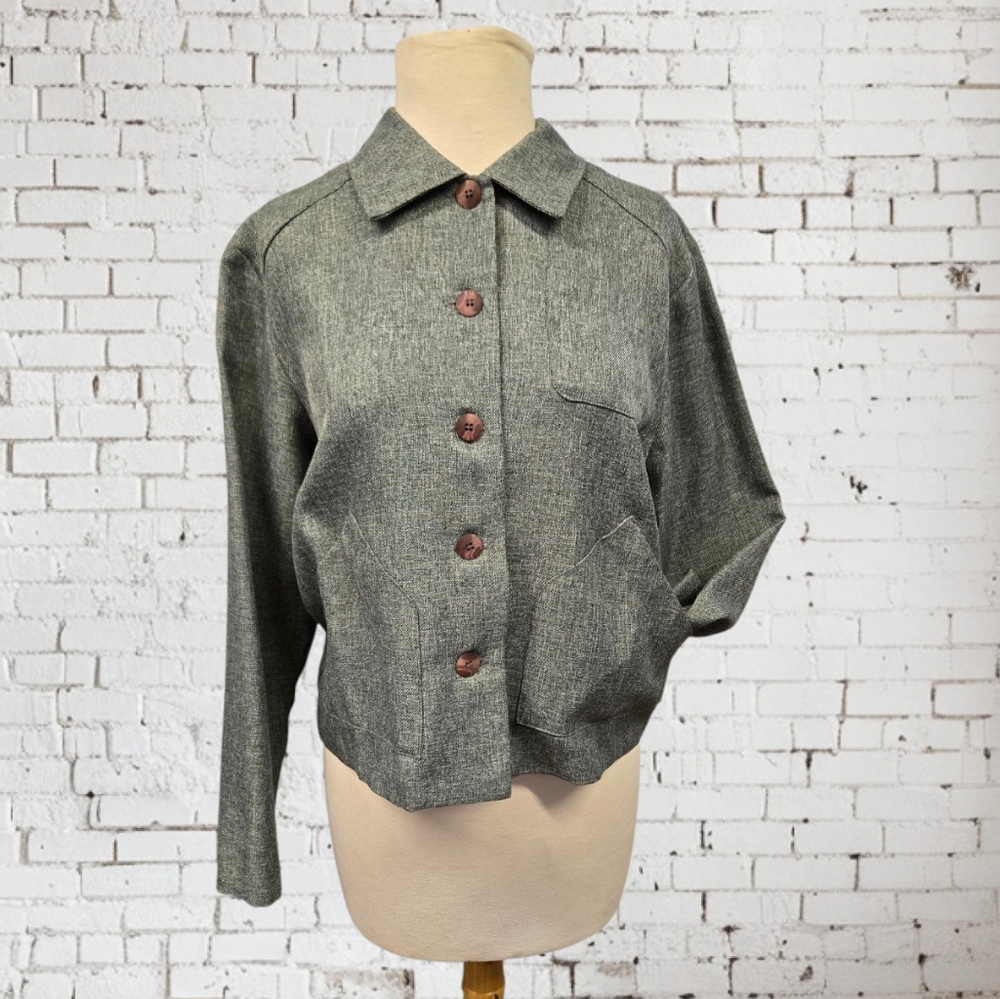 Vintage Willow Ridge Petite Button-Up Boxy Jacket Petite Pockets